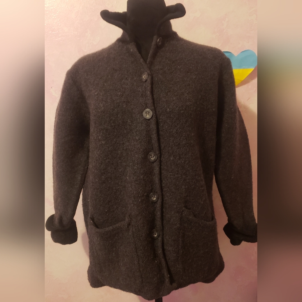 Karen Scott Dark Gray Teddy Jacket